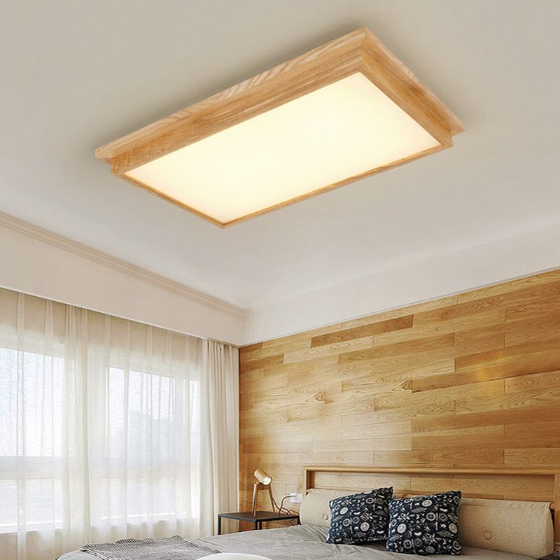 Rectangle Living Room Ceiling Lamp Ash Wood Minimalist LED Flush Mount Lighting