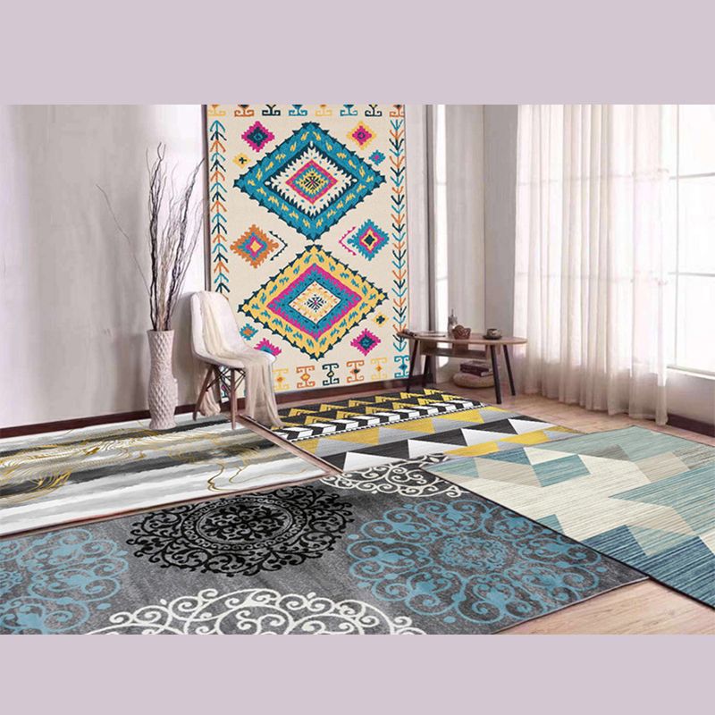 Blue Paisley gedruckter Teppich Polyester Traditioneller Teppichfleckfestententeppich für Wohnzimmer