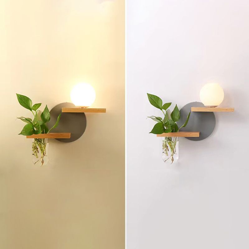 Modern Style Wall Light Fixture Wooden Wall Light Sconce without Plants for Bedroom