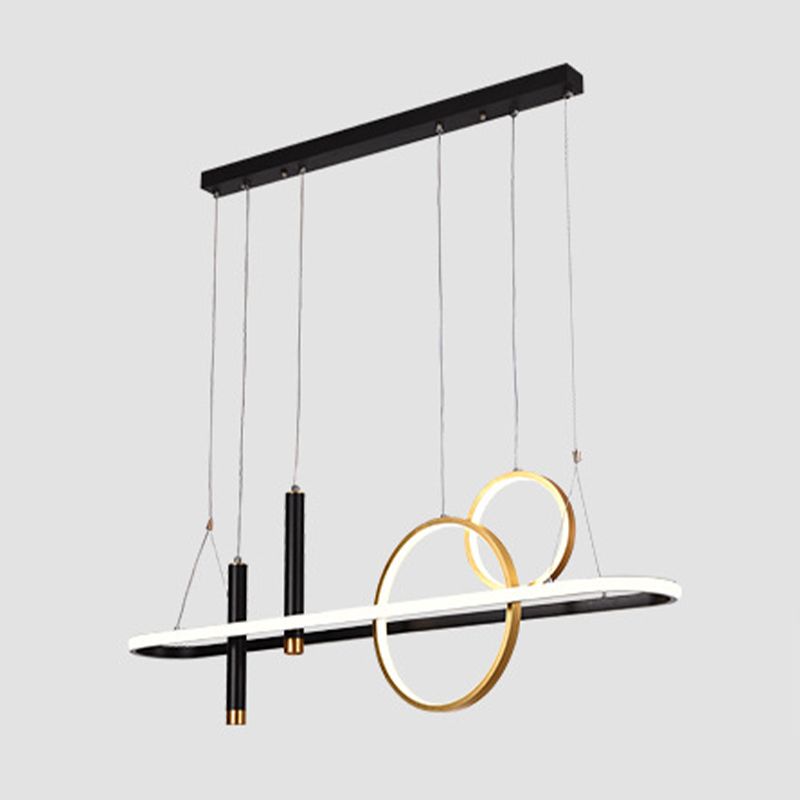 Modern Geometric Island Light Metal 39.5" Wide Island Pendant in Black for Dining Room