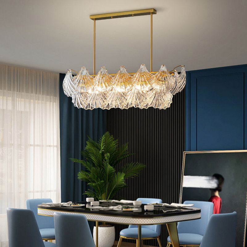 Modern Metal Pendant Light Shell Shape Island Light with Glass Shade for Living Room