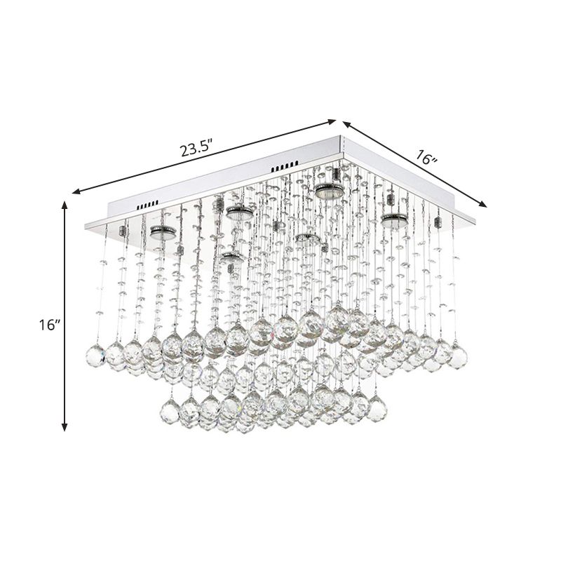 Chrome Finish 5 Bulbs Ceiling Flush Modernism Crystal Beaded Cuboid Flush-Mount Light Fixture