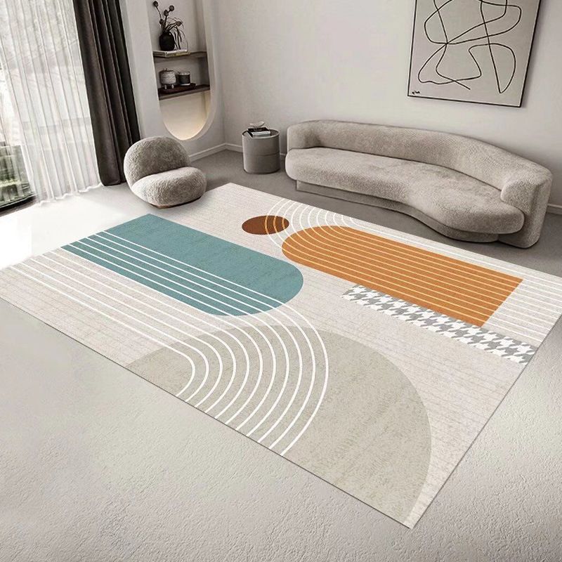 Beige Modern Rug Polyester Stripe Rug Stain Resistant Rug for Drawing Room