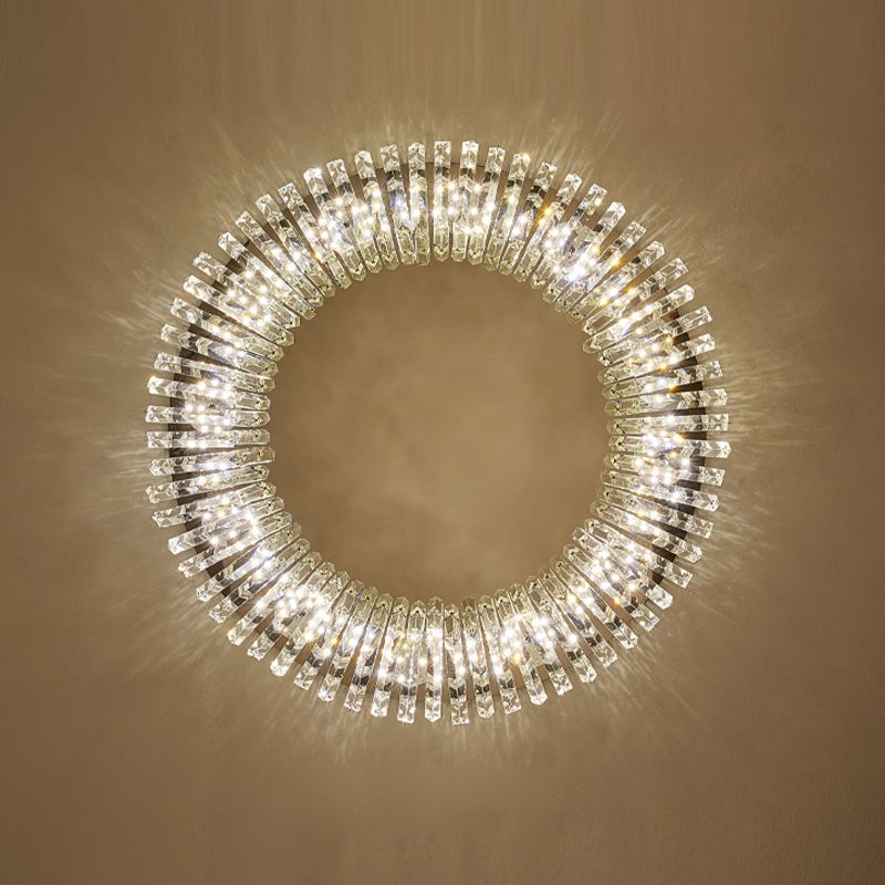 Round Modern Ceiling Mounted Lights LED Crystal Ceiling Mount Lighting for Living Room