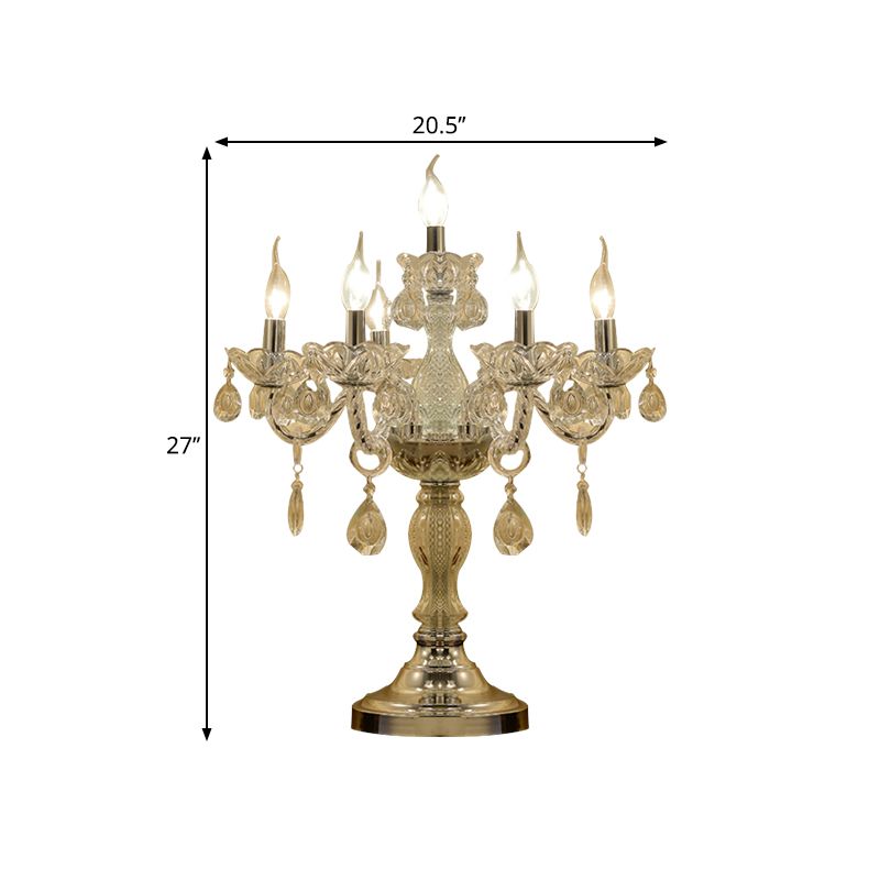 Candelabra Schlafzimmer Tisch Licht traditioneller klarer Kristall 5/6/7 Köpfe Chrome Night Stand Lampe
