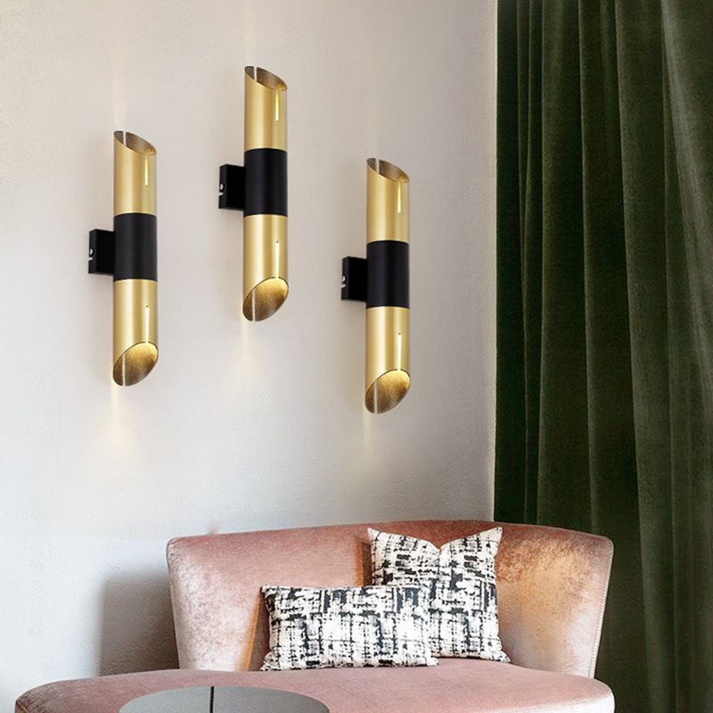 Lampada da parete a forma di tubo Metal postmoderno 1 lampadina nera e dorata Pronzo della parete