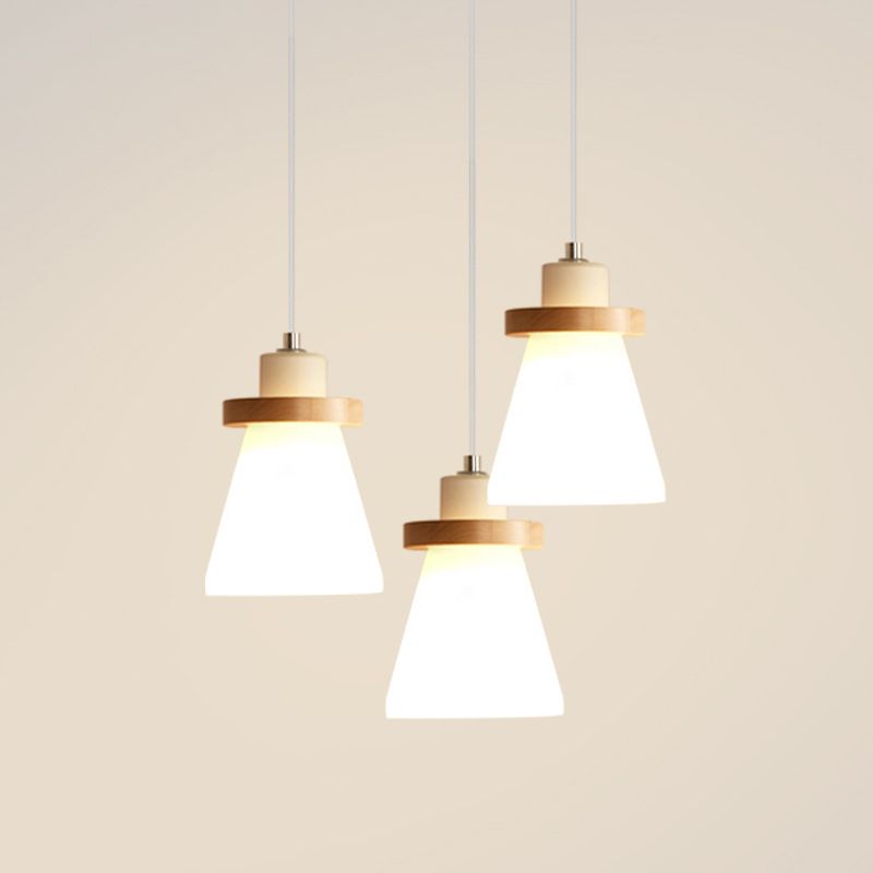 Wood and White Glass Pendant Lamp Simple Modern Suspension Lighting Fixture for Bedroom