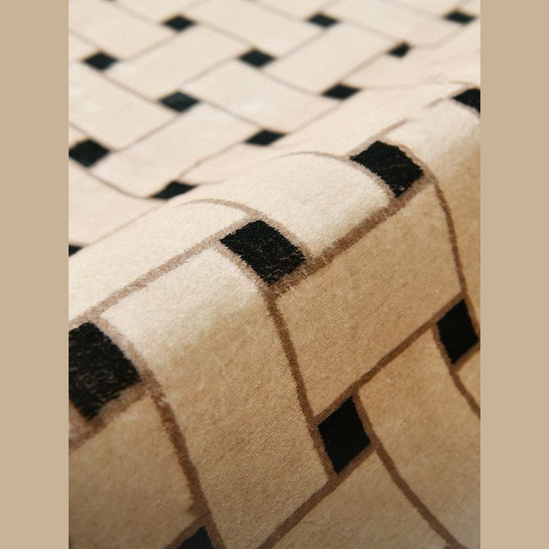 Khaki Traditional Area Rug Plaid Pattern Polyester Area Carpet Stain Resistant Rug for Home Decor