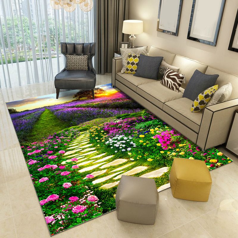 Modern Green Rug Polyester 3D Print Rug Tear Resistant Rug for Drawing Room