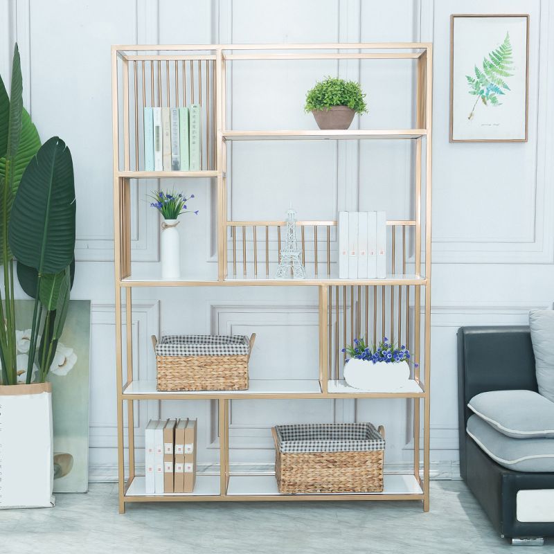 70.9" H Glam Metal Bookshelf Gold Etagere Shelf Bookcase for Study Room