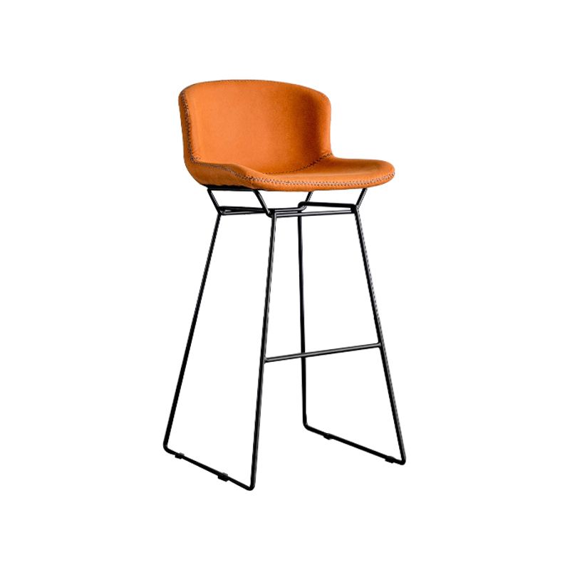 Industrial Iron Barstool Distressed Low Back Indoor Tall Stool with Faux Leather Seat