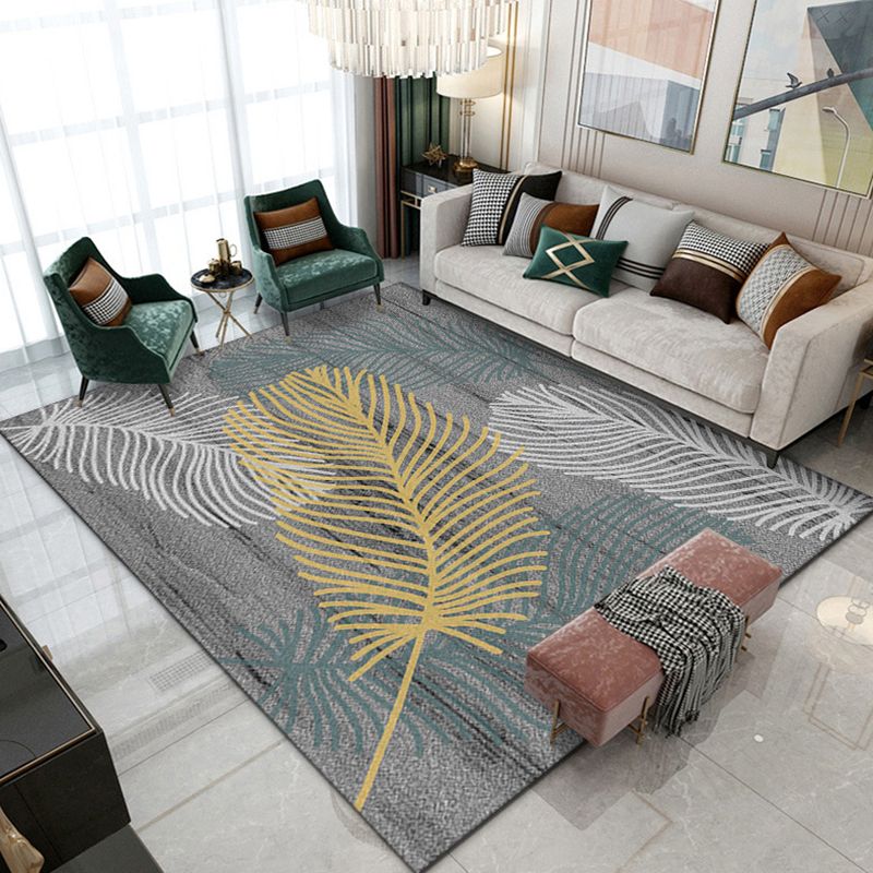Modern Area Carpet Simple Plant Print Indoor Rug Polyester Stain Resistant Carpet for Home Decor
