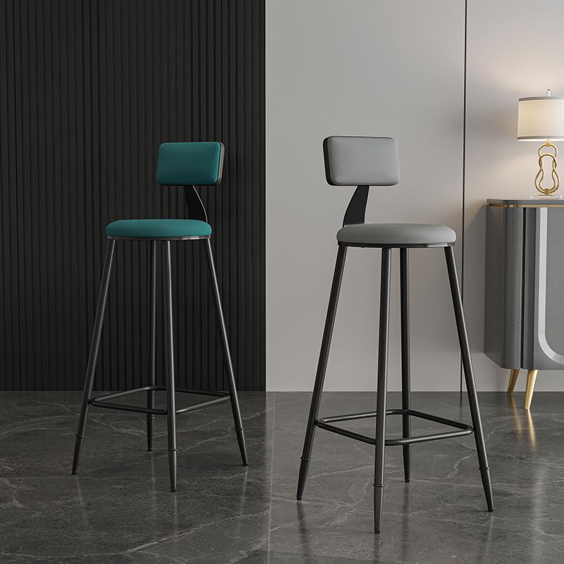 Modern Armless Backrest Counter Stool Iron Bar Stool with Cushion for Living Room