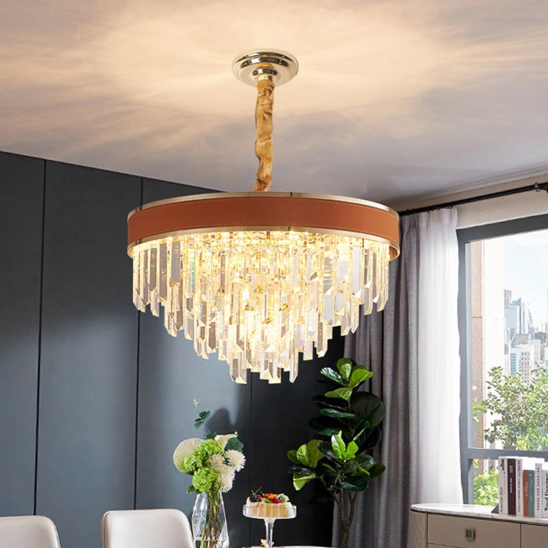 Rode kegel hangend plafondlicht eigentijdse rechthoekig cut crystal 8 koppen eetkamer hanger kroonluchter