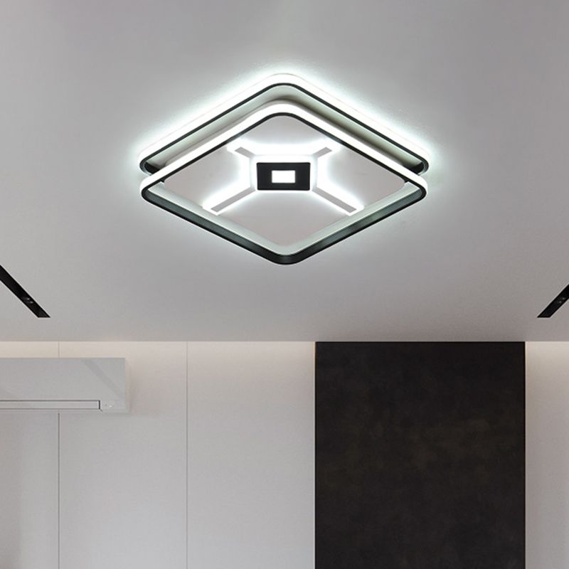 LED Bedroom Flush Mount Light Fixture Modern Black Ceiling Flush with Squared Acrylic Shade in White/Warm Light