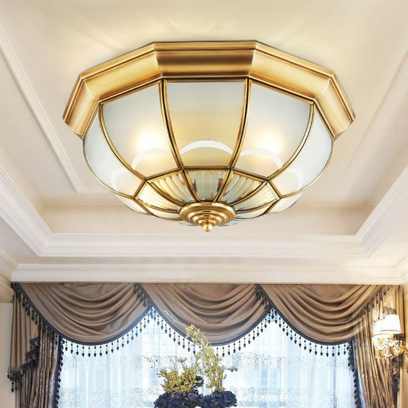 Brass Domed Flushmount Lighting Minimalist Opaque Glass Dining Room Flush Ceiling Light