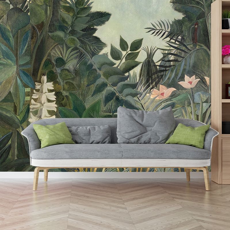 Green Contemporary Wall Mural Personalized Size Banana Leaves Wall Art for Home Decoration
