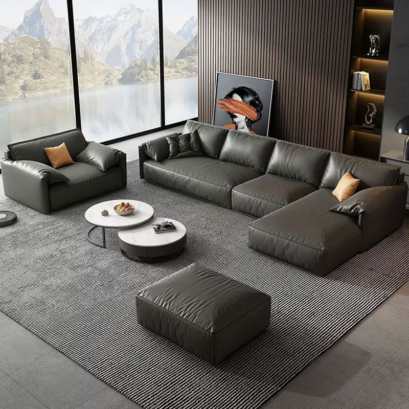 Genuine Leather Sectionals 70" Wood Stationary Sectionals in Black