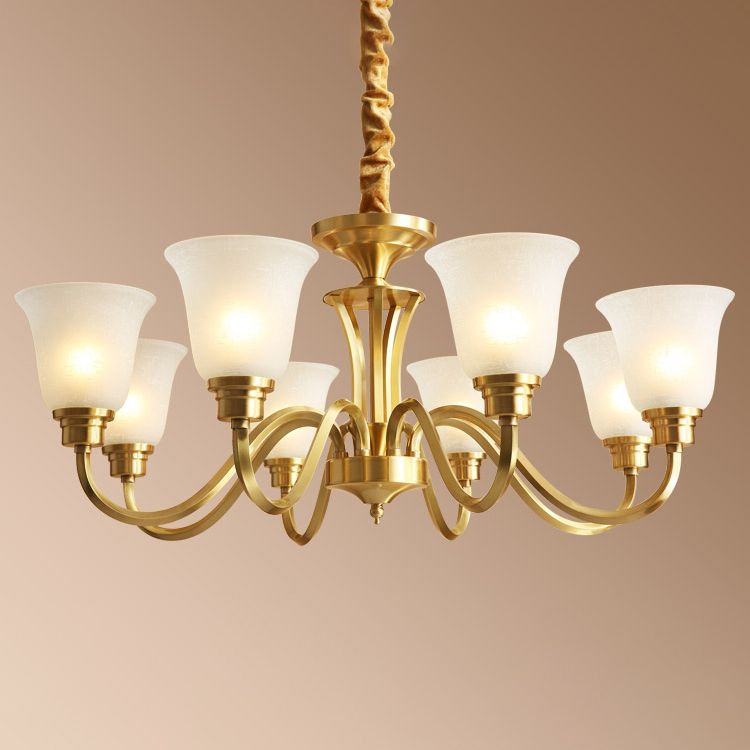 Traditional Brass Chandelier Light Multi-Head Suspension Light with White Glass Shade