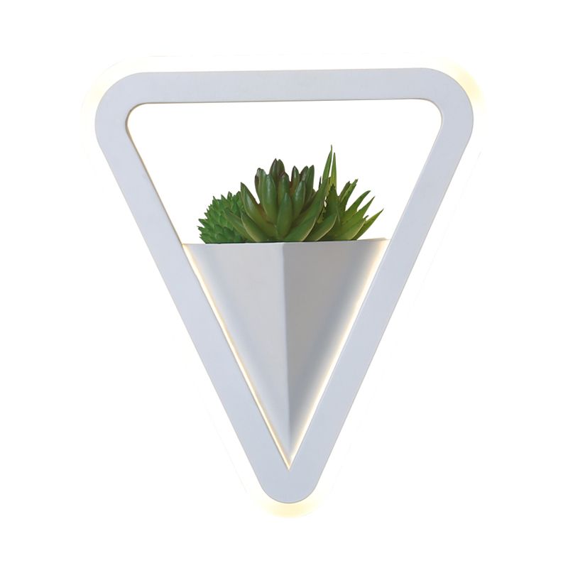 White 1 Bulb Sconce Light Fixture Minimalist Acrylic Triangle LED Plant Wall Lamp in Warm/White Light