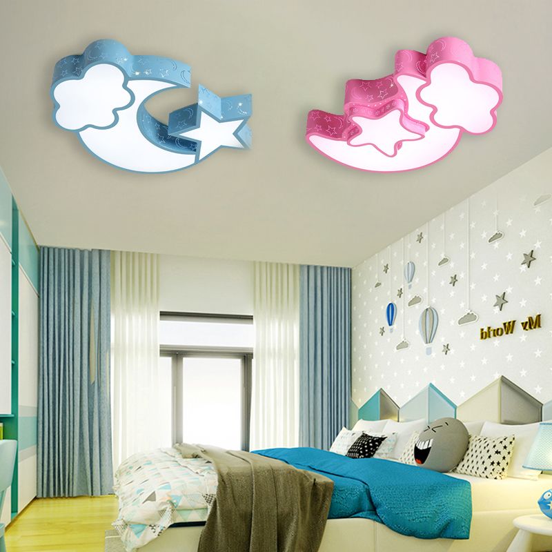 Kids Cloud and Crescent Ceiling Light Acrylic Candy Colored Flush Mount Light for Hallway