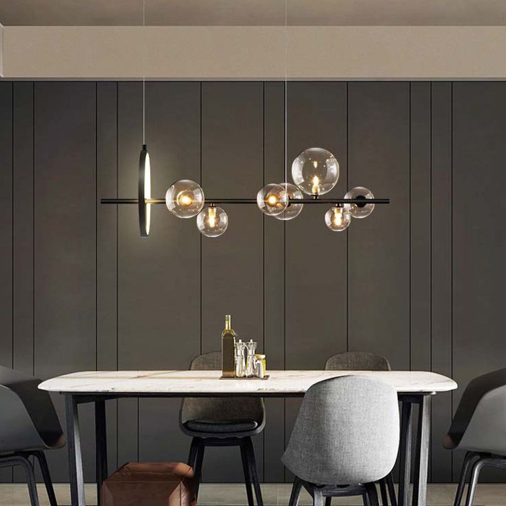 8-Light Contemporary Style Island Light Transparent Glass Globe Shade Simplicity LED Lighting Pendant for Kitchen Bar