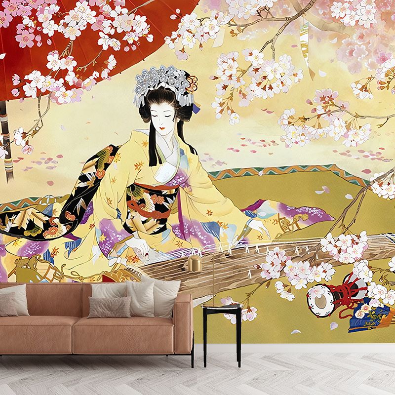 Stain-Resistant Elegant Beauty Mural Wallpaper Personalized Size Asia Inspired Wall Art for Living Room