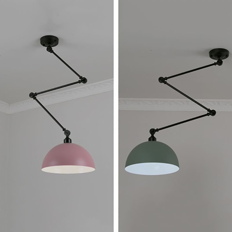 Macaron 1-Bulb Suspension Lamp Metal Swing Arm Pendant Light with Dome Shade