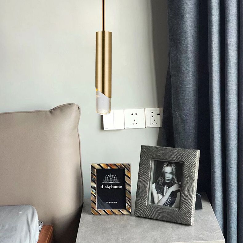 Modern Creative Cylindrical LED Pendant Light Electroplate Metal Hanging Lamp with Acrylic Shade