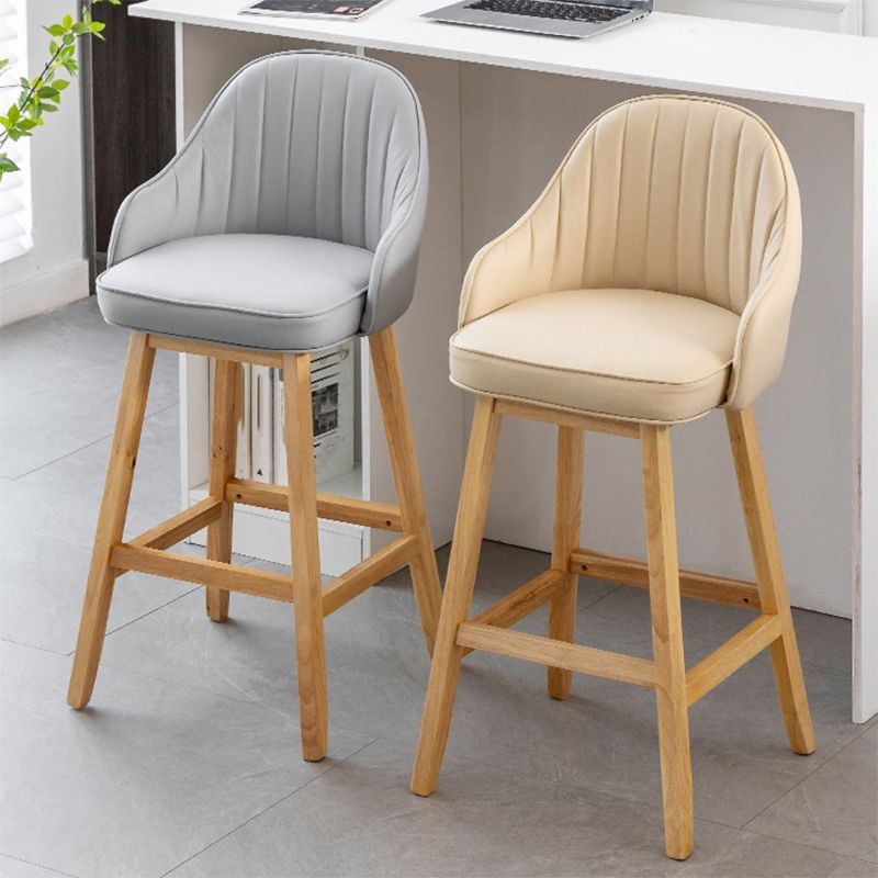 Bucket Upholstered Solid Wood Indoor Bar Stools with Footrest