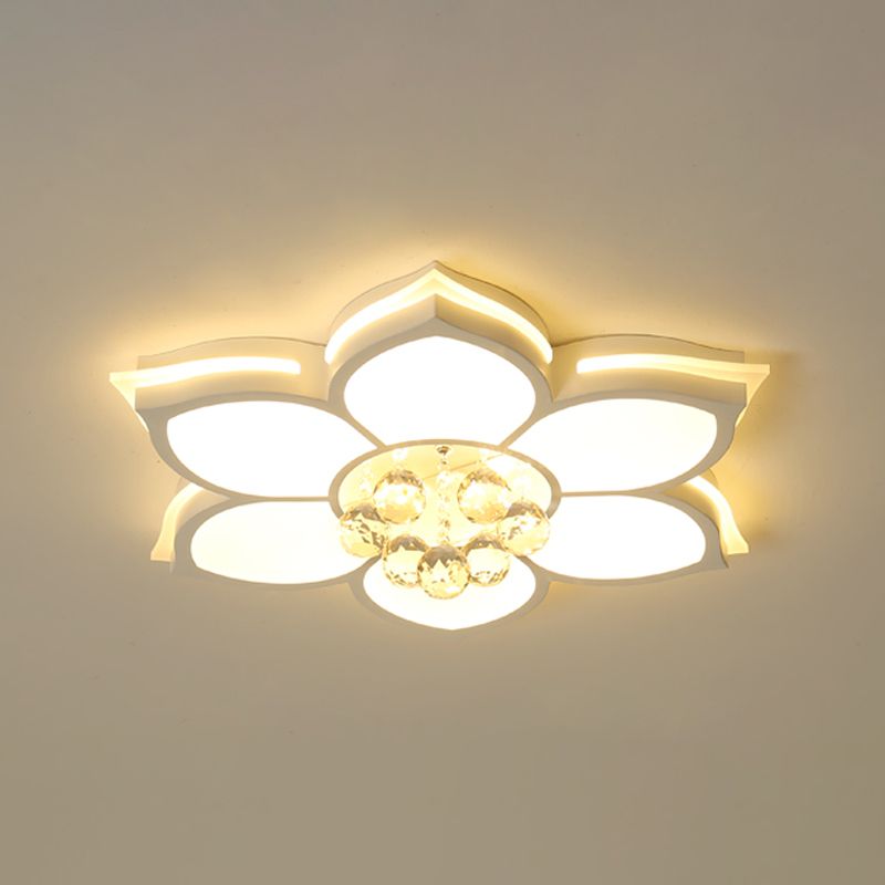 Plafoniera da incasso a fiore bianco Simplicity Lampada da incasso a LED in acrilico con gocciolina di cristallo trasparente