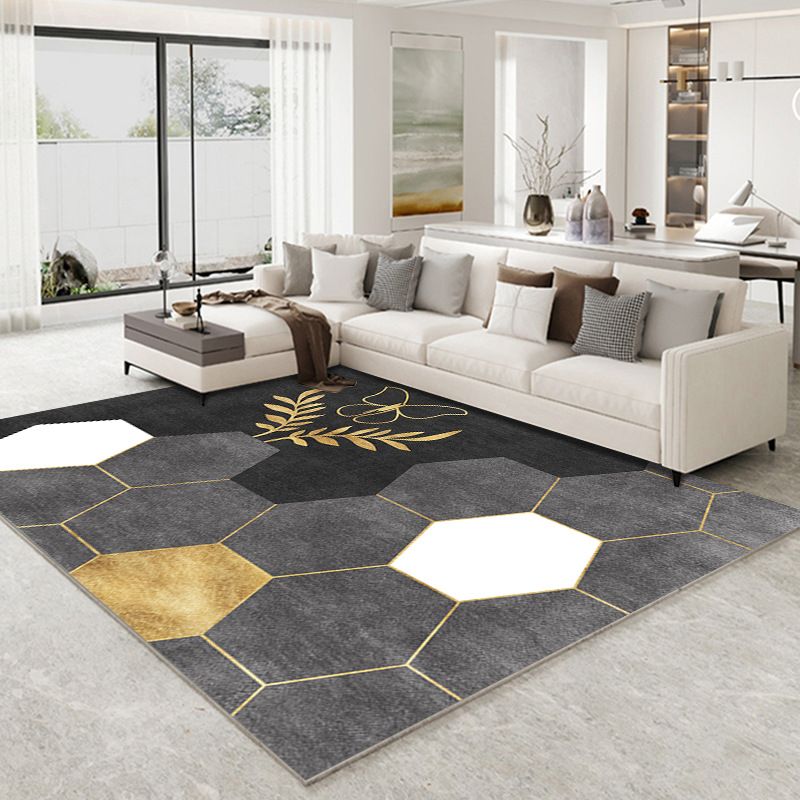 Dark Gray Modern Rug Polyester Moon Indoor Rug Non-Slip Backing Rug for Living Room