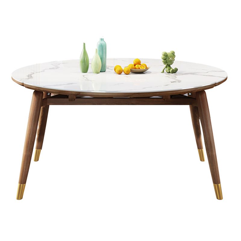 Traditional Luxury Dining Table Round Sintered Stone Dining Table with Wooden Base