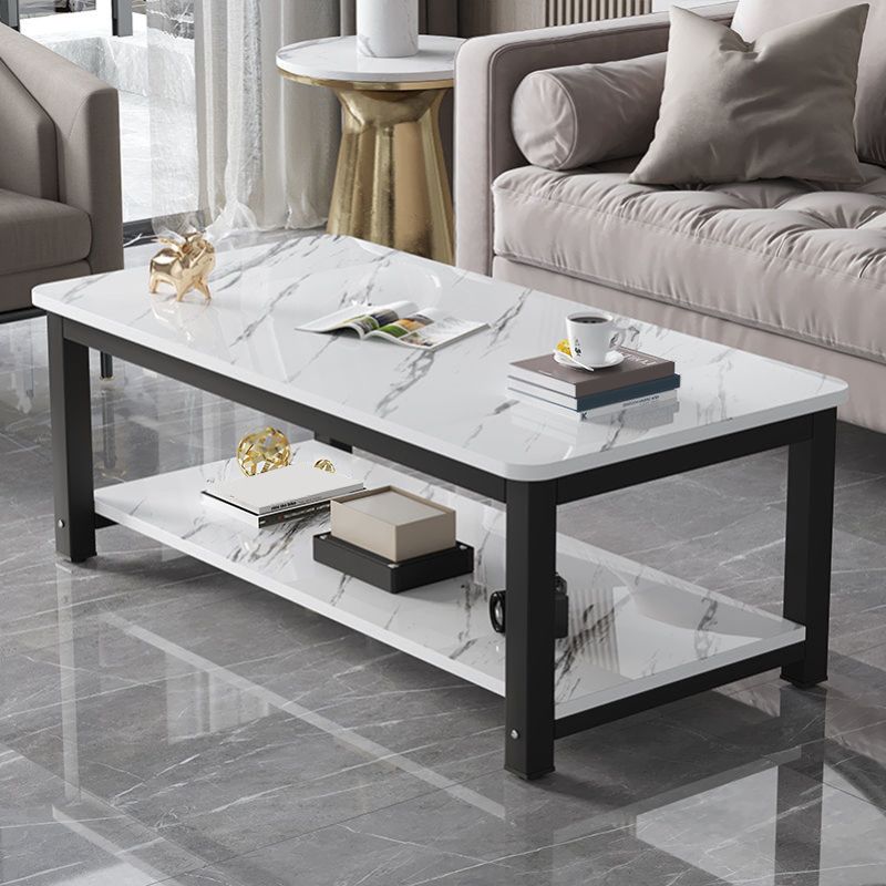Rectangle Wooden Top Coffee Table with Storage Shelf Modern Style