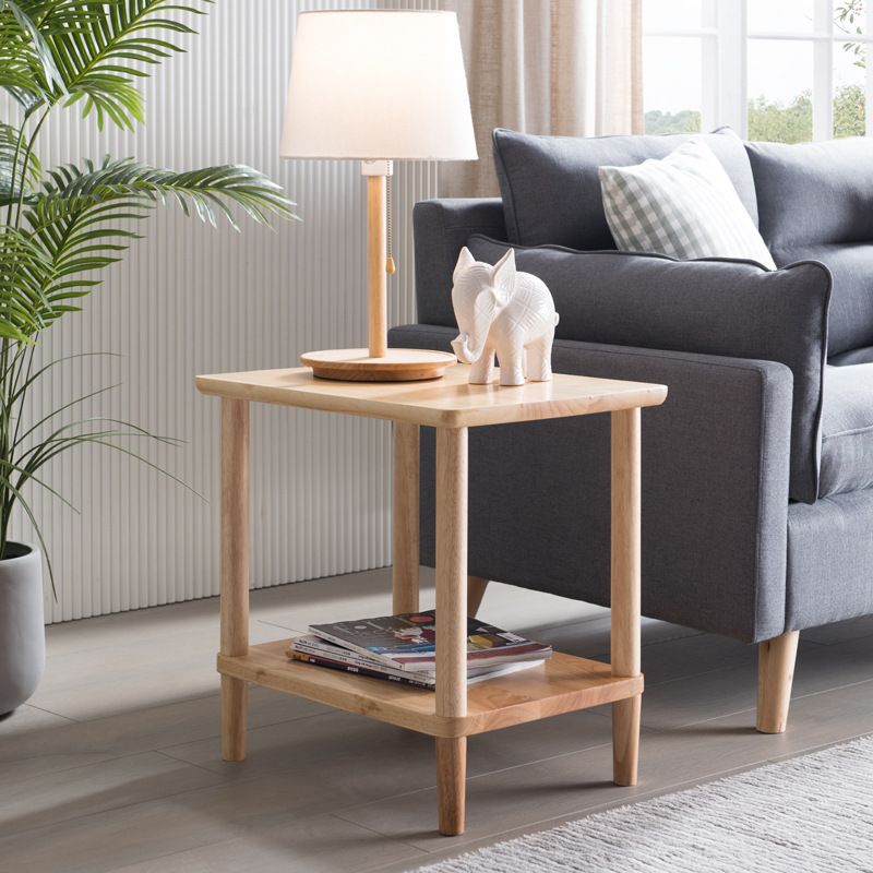 Contemporary Wood End Table Rectangular 4 Legs Side Table with Storage Shelf