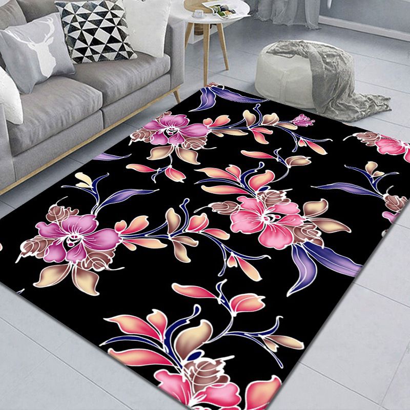 Colorful Modern Indoor Rug Trendy Floral Print Polyester Carpet Easy Care Non-Slip Backing Rug for Home Decor