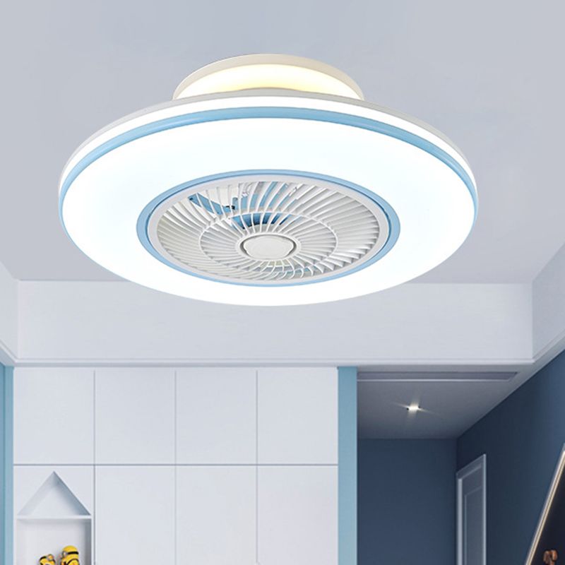 Lampada per ventole a pendolo rotondo blu/oro Modernismo LED LED Semi di montaggio Acrilico, larghezza 23 "