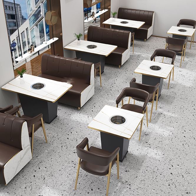 Faux Leather Kitchen Dining Chairs Upholstered Arm Chairs with Metal Base