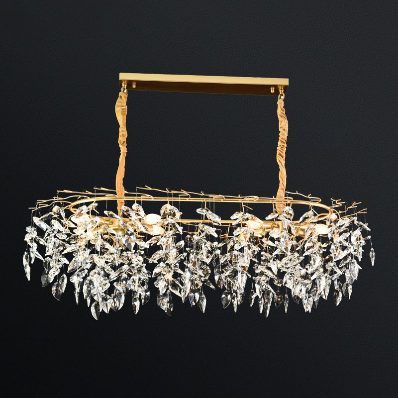Crystal 4 / 8 - Light Kitchen Island in Gold and Clear Minimalist Ceiling Pendant Lighting