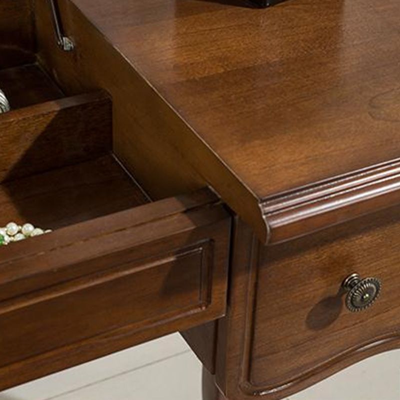 Traditional Standing Espresso Solid Wood 3 Drawer Mirror Bedroom Dressing Table