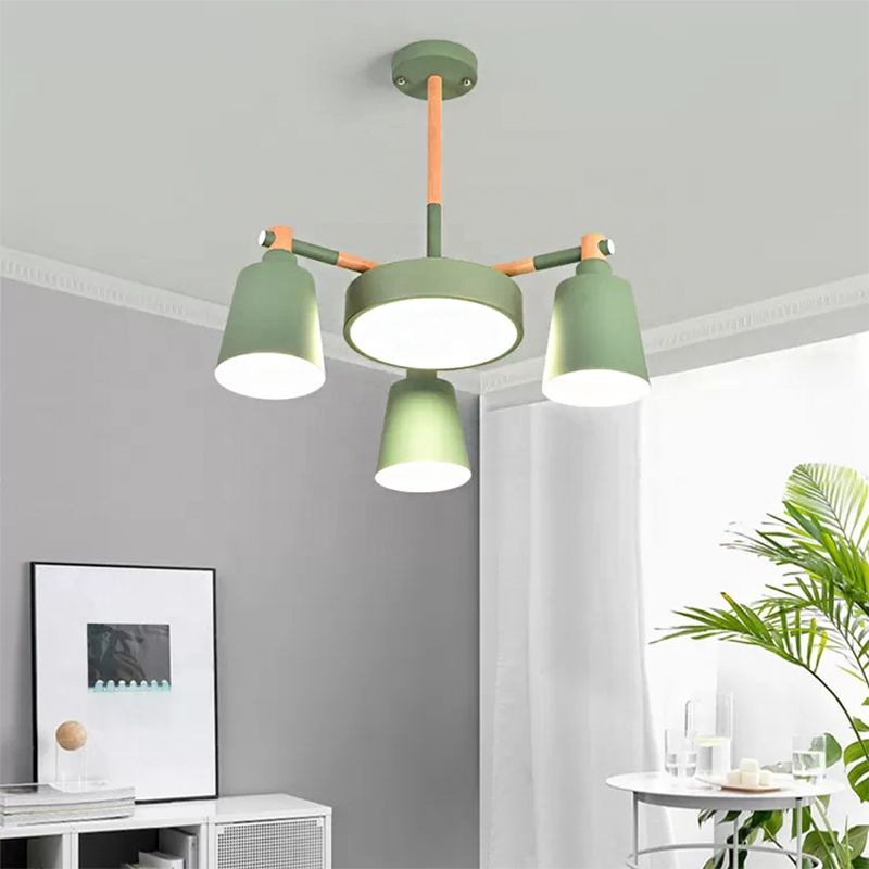 Bell Shade Kindergarten Chandelier Metal 4 Heads Nordic Stylish Pendant Light in Green