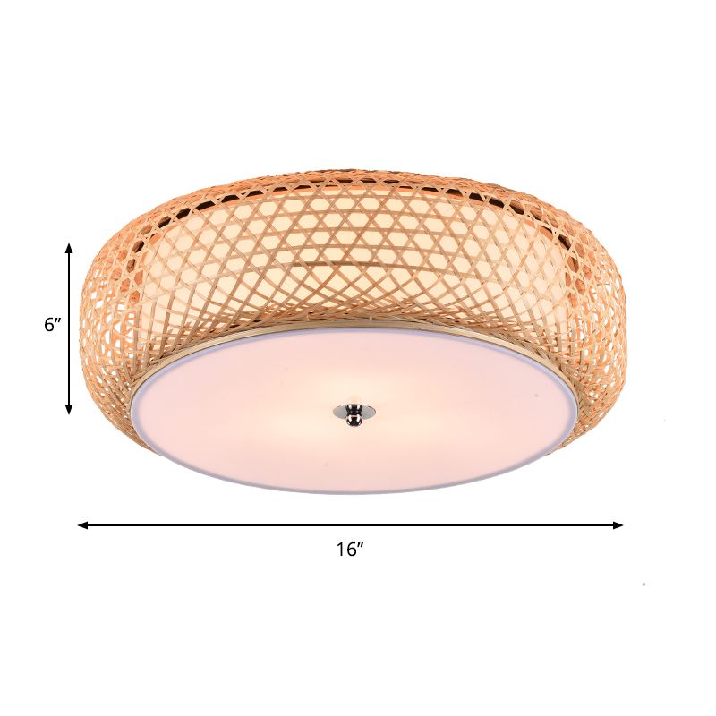 Wood Cylinder/Donut Flush Mount Lamp Traditionary Bamboo LED Ceiling Mounted Light for Living Room