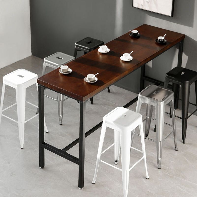 Wood Top Table Industrial Style Bistro Pub Table with Black Base