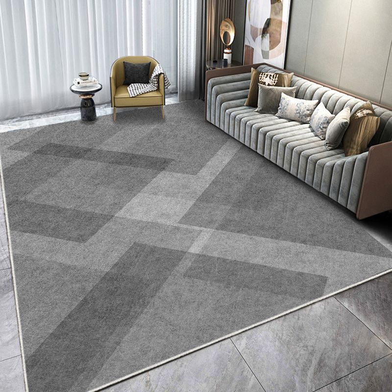 Chic Modern Carpet Grey Geometric Print Rug Polyester Stain Resistant Rug for Home Decor