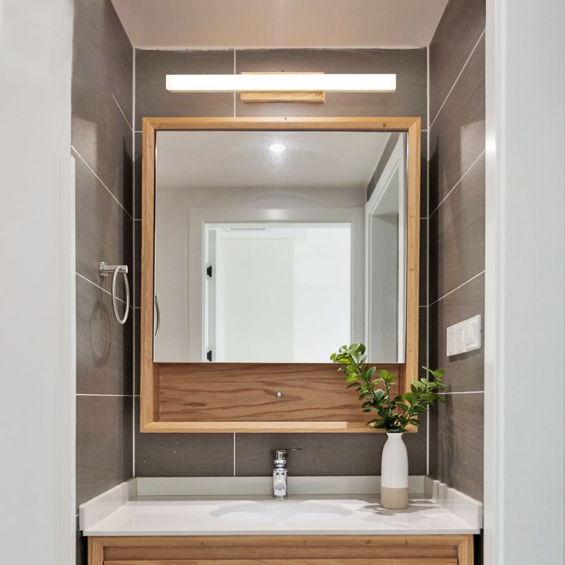 Linear Shade Wood Wall Sconce Modern Style 1 Light Mirror Wall Mount Lighting in Brown