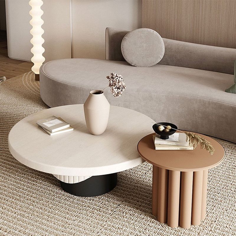 Modern Style Pedestal Base Cocktail Table Round Wooden Coffee Table