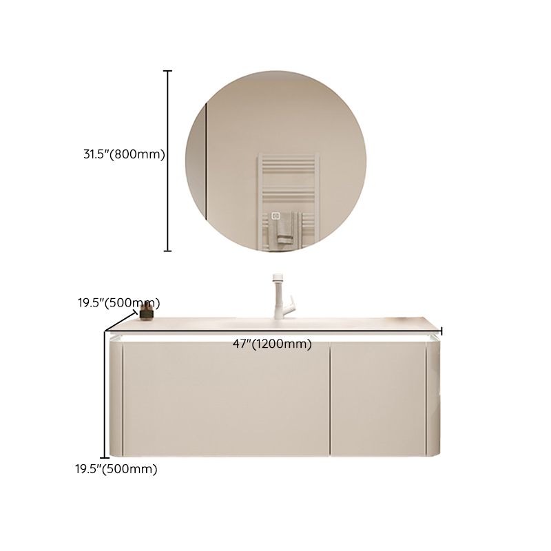 White Rectangular Vanity Single Sink Wall Mounted Wood Frame Bathroom Vanity with Mirror
