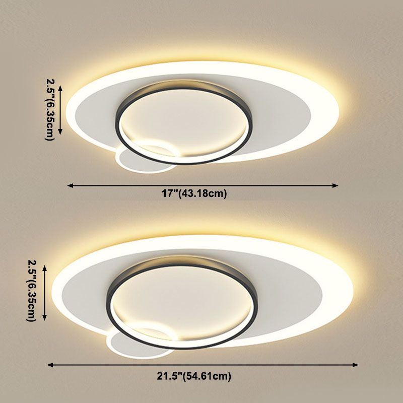 Lámpara de techo LED ovalada de hierro forjado, montaje empotrado acrílico en blanco y negro, estilo minimalista moderno