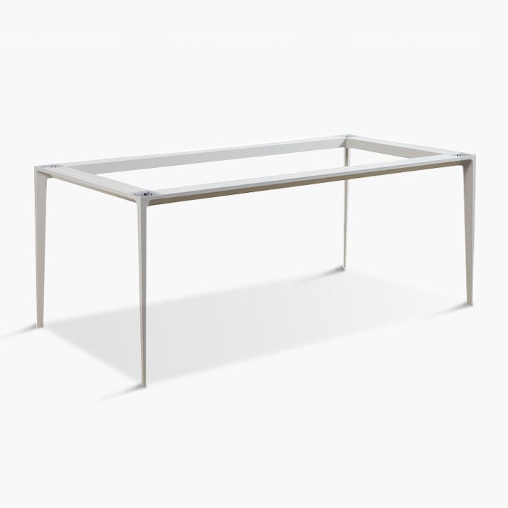 Table à manger rectangulaire contemporaine en métal blanc table de pierre fritrée avec des jambes métalliques