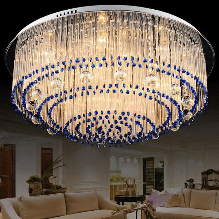 Round Crystal Rod Flush Mount Lamp Contemporary 6/9/14 Lights Nickel Ceiling Light Fixture